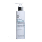 A pump bottle of HubisLab Pure Balance Refreshing Cleansing Milk, 200ml size, with label and branding visible.