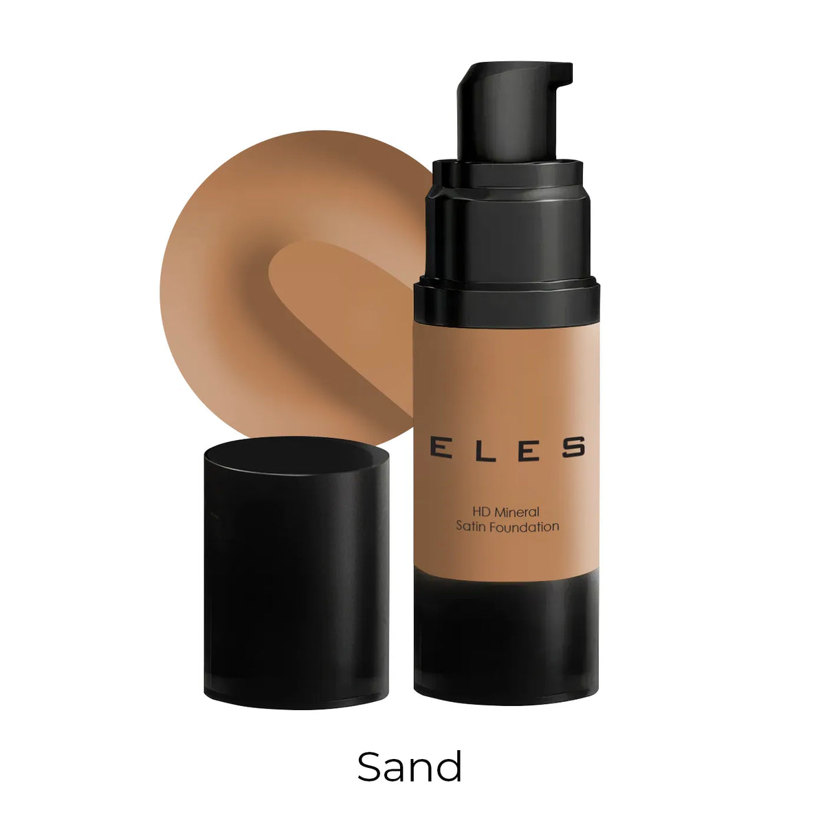 ELES HD Mineral Satin Foundation 30ml Sand displayed on a clean white background.