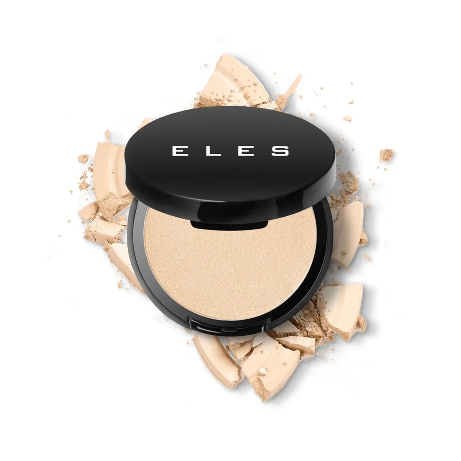 ELES Satin Illuminator Compact powder with ELES branding on a white background