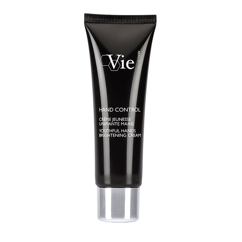 A black tube of Hand Control Youthful Hands Brightening Cream 50ml on a white background.