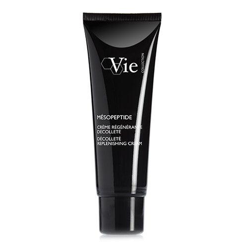 Black tube of Vie Collection Decollete Replenishing Cream on a white background