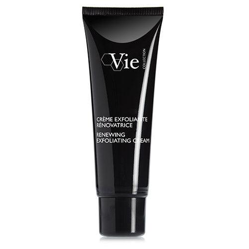 A black tube of Vie collection renewing exfoliating cream.