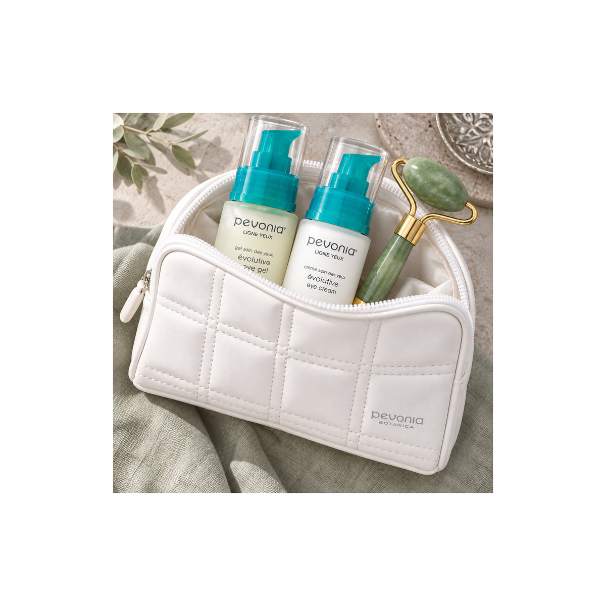 PEVONIA Eye Care Solutions Gift Bag — Eye Care Solutions Gift Bag - white pouch