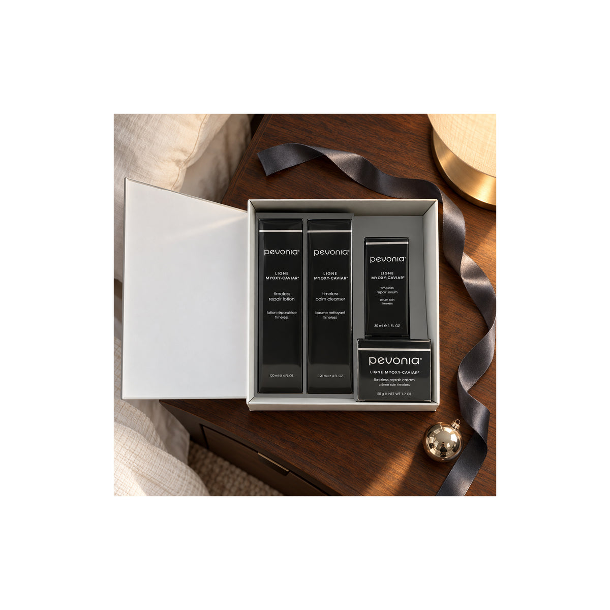 PEVONIA CAVIAR LUXURY DE-AGEING GIFT BOX — Caviar Luxury De-Ageing Gift Set - open box
