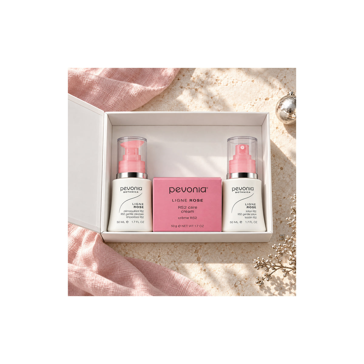 PEVONIA RS2 Ultra Sensitive Skin Gift Box — RS2 Rosacea Ultra Sensitive Skin Gift Pack - open box