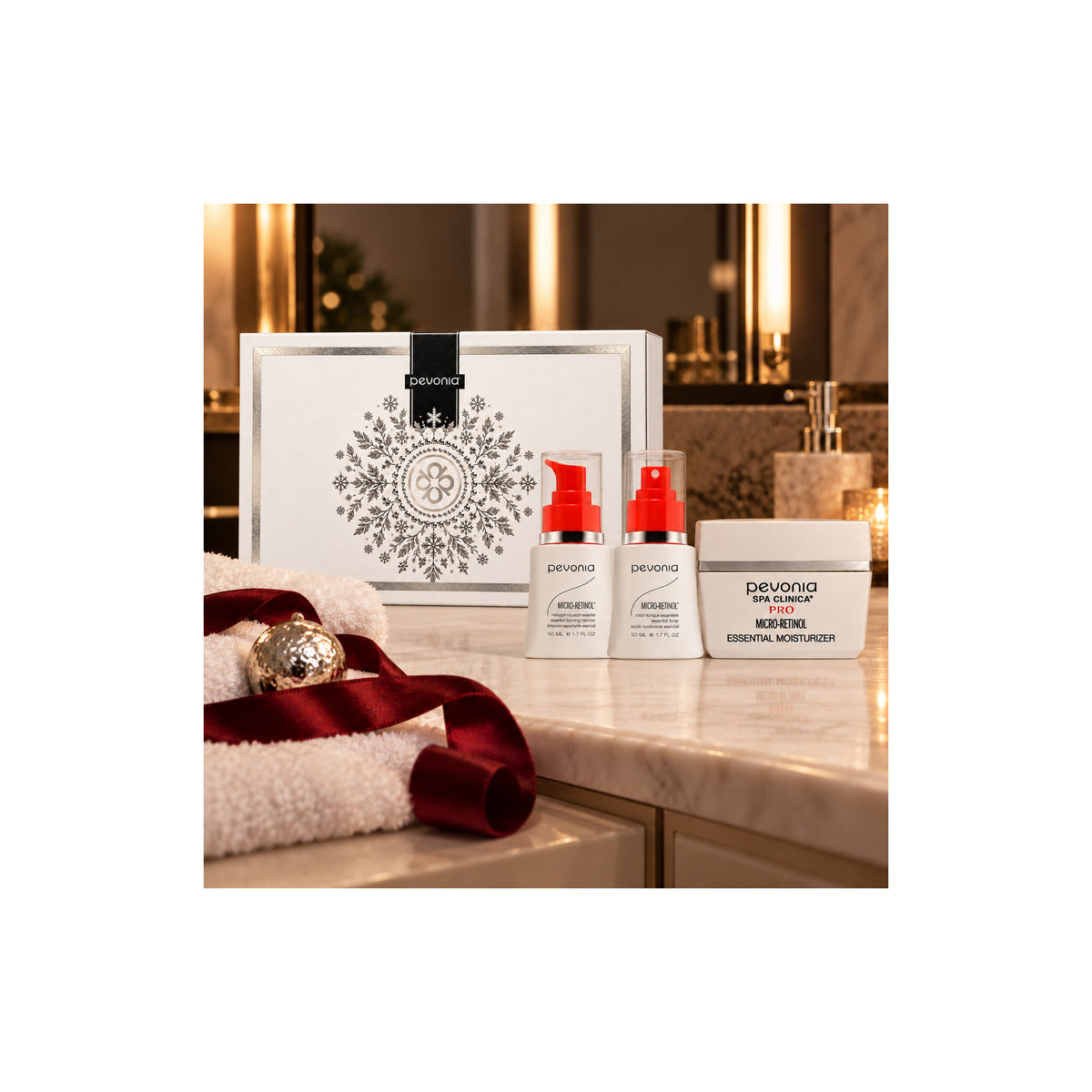 PEVONIA Micro Retinol Essential Gift Box — Micro Retinol Essentials Gift Pack - lifestyle