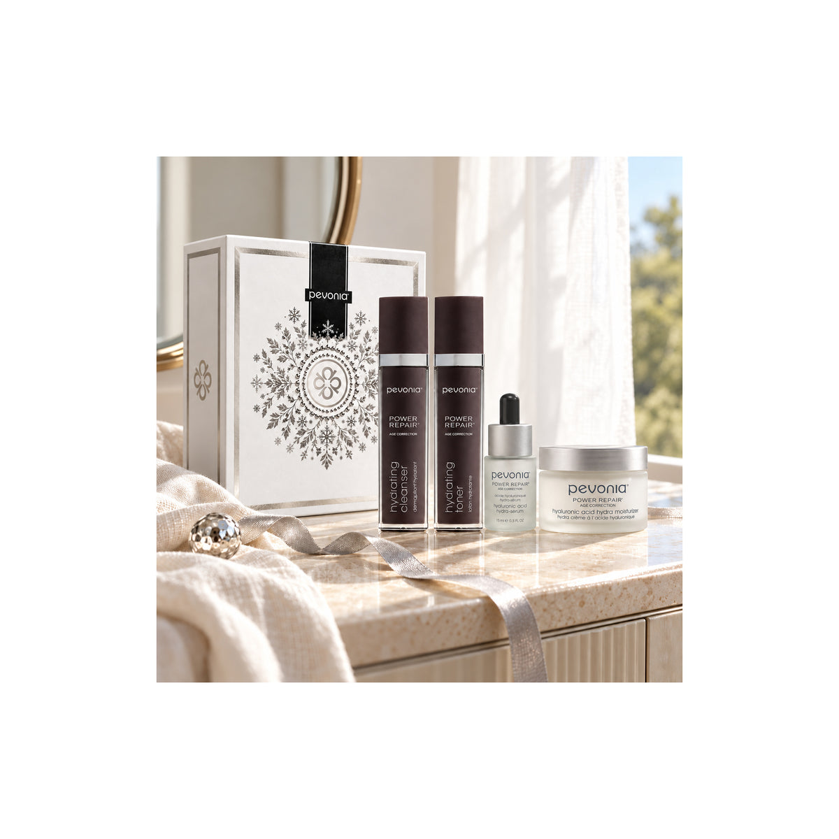 PEVONIA AGE CORRECTION HYALURONIC GIFT BOX — Age Correction Hyaluronic Gift Set - lifestyle