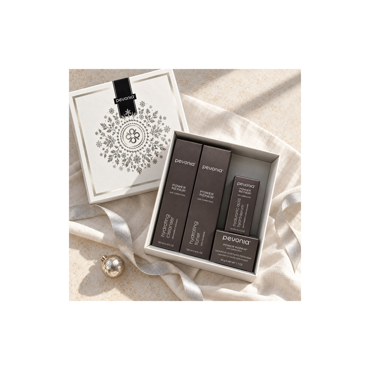 PEVONIA AGE CORRECTION HYALURONIC GIFT BOX — Age Correction Hyaluronic Gift Set - open box