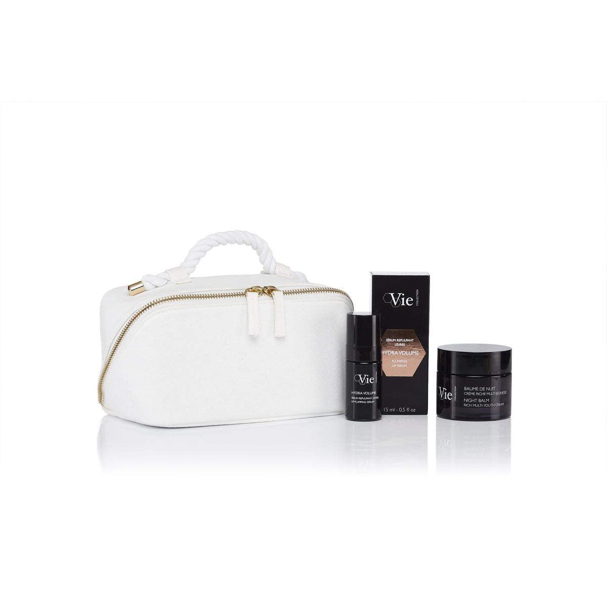 VIE COLLECTION Night Balm Ritual Gift Set with night cream, lip serum and white pouch