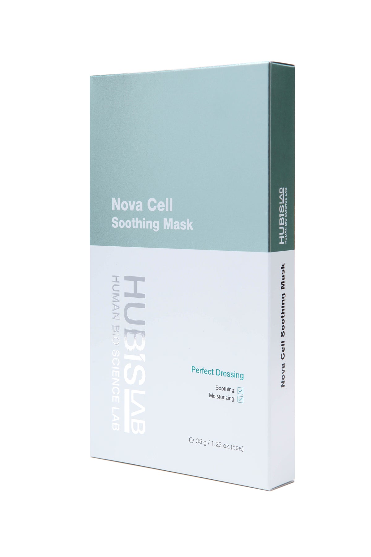 HUBISLAB e+ Epiderma Nova Cell Soothing Mask,  other is a full box of 5 sheet masks, with product information and branding visible.