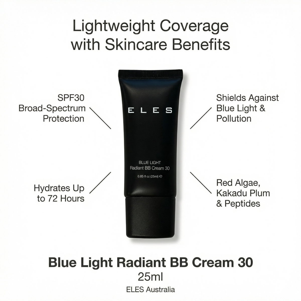 Blue Light Radiant BB Cream 30 with call out highlighting skincare benefits on a white background