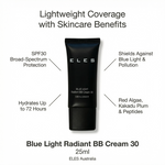 Blue Light Radiant BB Cream 30 with call out highlighting skincare benefits on a white background