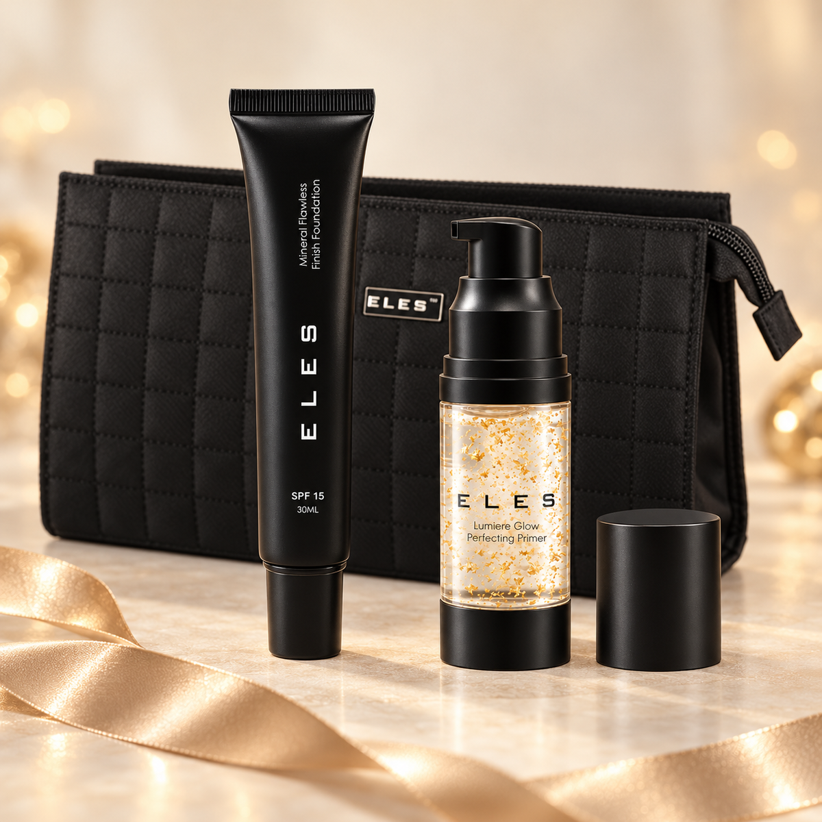 ELES Mineral Flawless Finish Foundation & Lumiere Glow Primer Christmas Gift Set — Christmas gift setting