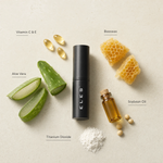 ELES Foundation Stick displayed with key ingredients including vitamin C and E, aloe vera, beeswax, soybean oil and titanium dioxide.