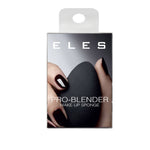 ELES Pro-Blender Make-Up Sponge retail packaging featuring black makeup blending sponge with ergonomic teardrop shape.