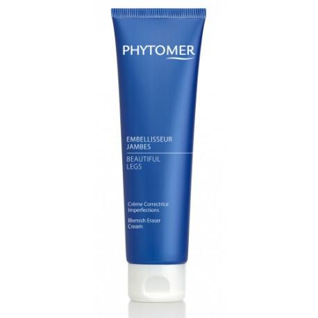 Blue tube of Phytomer 'Beautiful Legs' cream on a white background