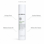 Hubislab A.C Clearing Active Control Solution 120ml with benefit callouts for unclogging pores, balancing excess oil, soothing redness and refining skin texture.