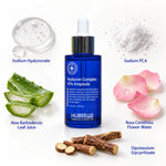 HUBISLAB Hyaluron Complex 65% Ampoule 120 ml being applied during a professional hydrating facial treatment.