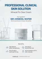 Hubislab Minecel Fix Clear Cream 50ml  for sensitive, dry or post-treatment skin. with key ingredients and benefits on a white background