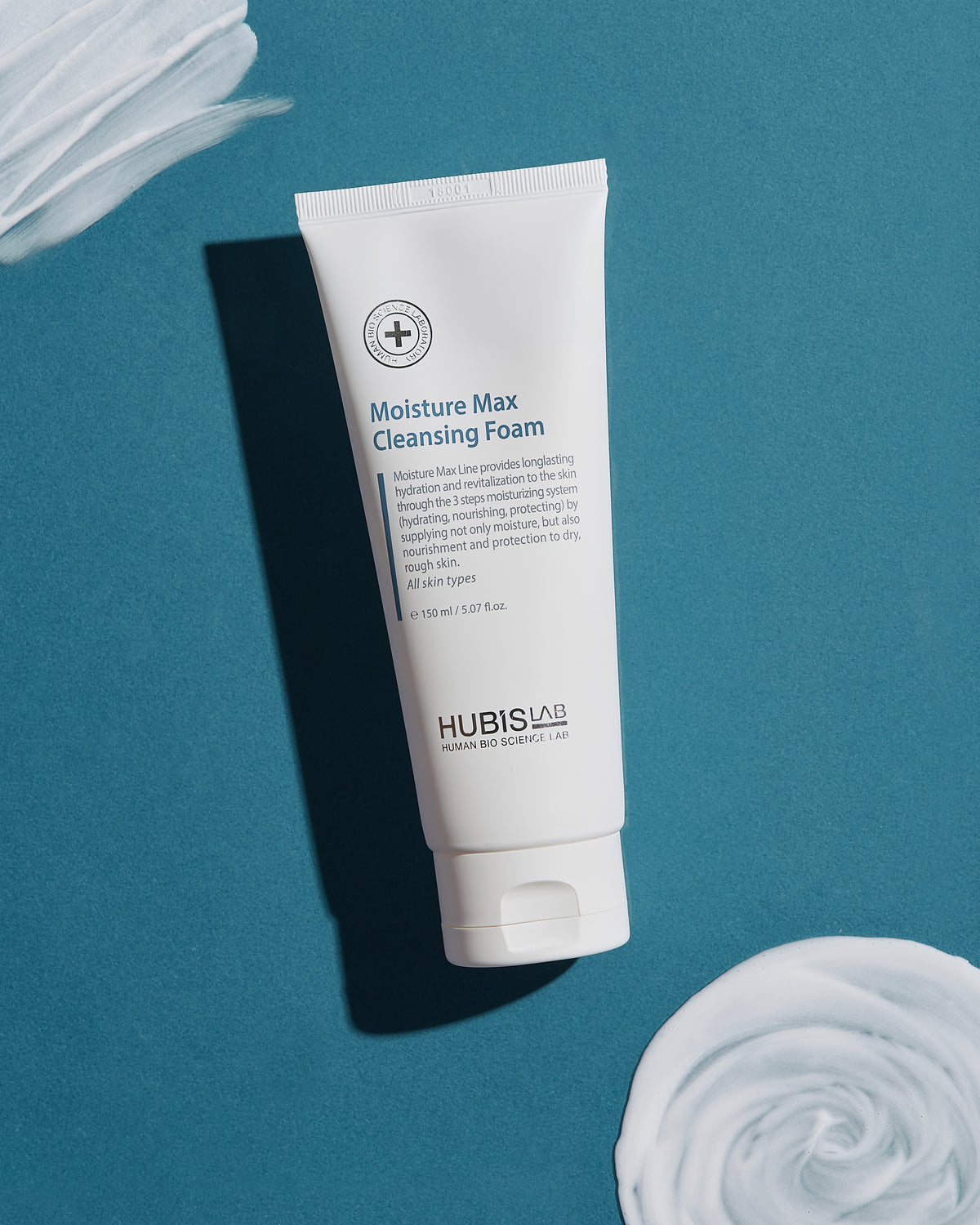 hubislab moisture max retail use cleansing foam tube 150ml flat lay