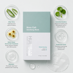 “Minimal HUBISLAB Nova Cell Soothing Mask ingredient flatlay featuring Aloe Vera, Witch Hazel (Hamamelis Virginiana), Allantoin, Centella Asiatica, and Hyaluronic Acid arranged with clean spacing around the product on a soft neutral background