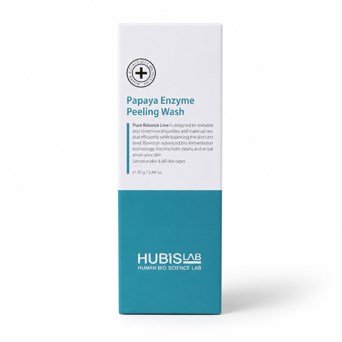 Hubislab Papaya Enzyme Peeling Wash 70ml product box displayed on a clean white studio background.