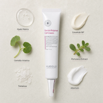 Hubislab Post Rays Derma Regener Cell Cream 40g ingredient flatlay featuring Hyalo Matrix, Ceramide NP, Centella Asiatica, Portulaca Extract, Trehalose and Allantoin.