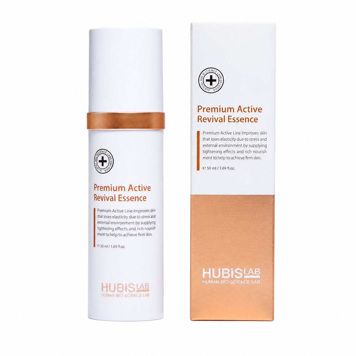 Hubis Lab Premium Active Revival Essence 50ml bottle and box on a white background