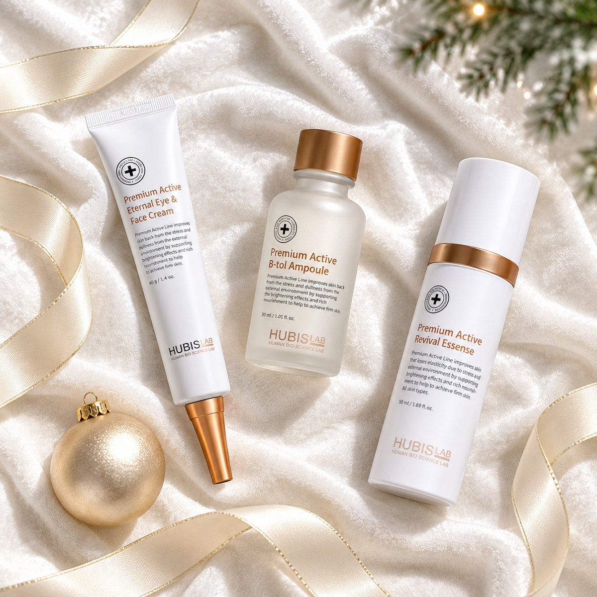 HUBISLAB Premium Active Set arranged in a festive flatlay. File: hubislab-premium-active-set-christmas-flatlay-2026.png