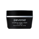 A black jar of Pevonia Lumafirm Repair Cream Lift & Glow with white and silver text indicating the product name and size (50ml).
