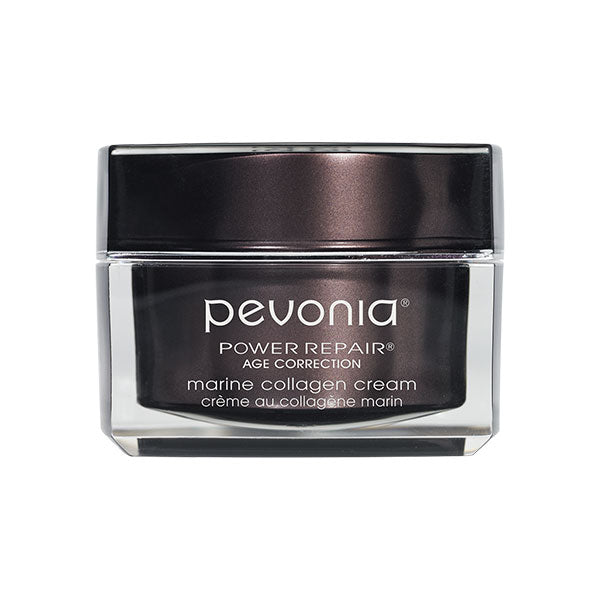 A jar of Pevonia marine collagen cream, which is designed for age correction and contains marine collagen and squalane for moisturizing and UV protection, for retail use 50g