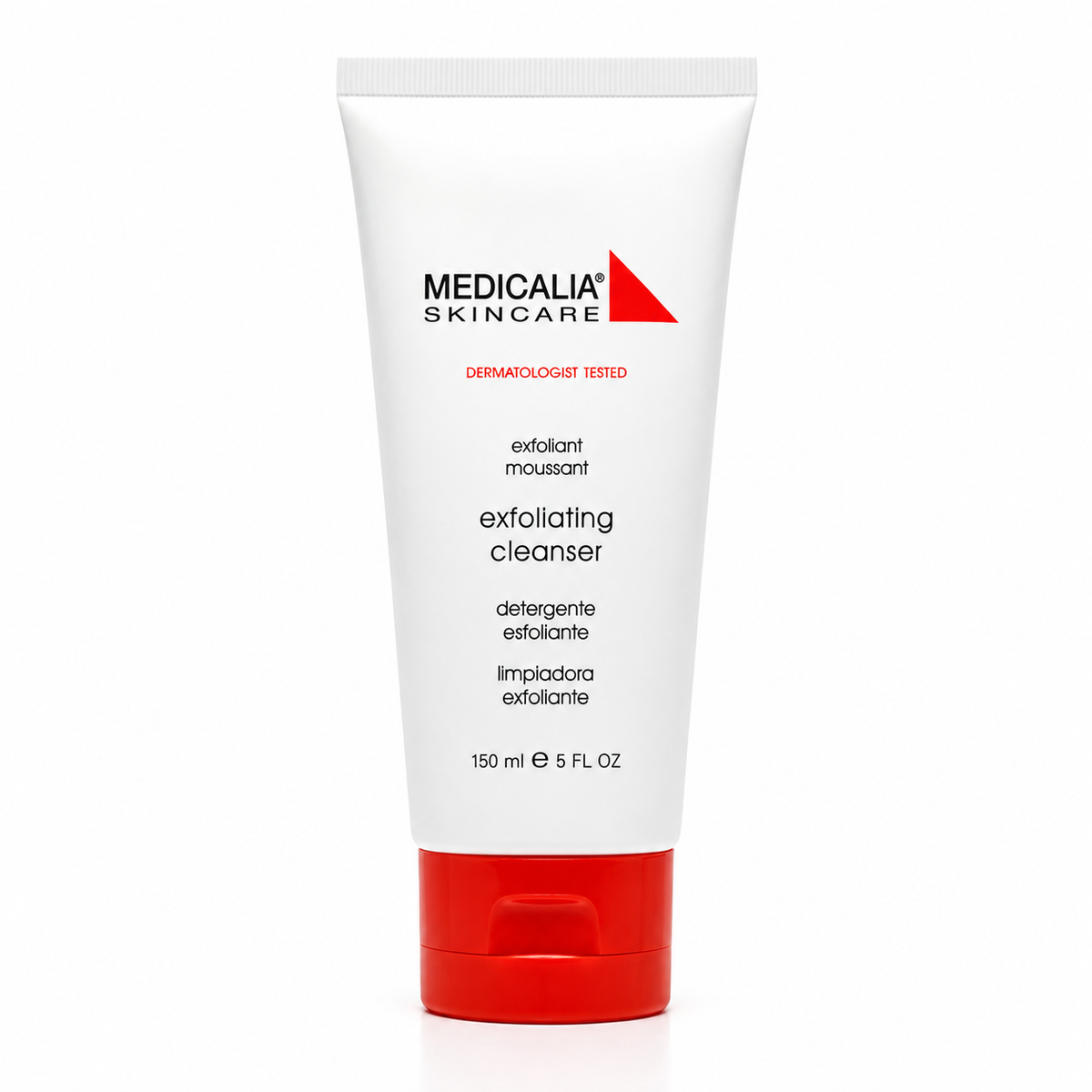 Medicalia Exfoliating Cleanser 150ml tube on a clean white studio background.