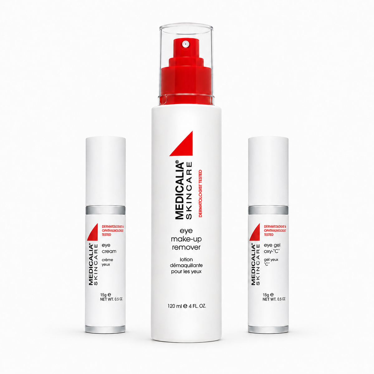 Medicalia Medi-Renew Eye Line Pre and Post-Operative collection featuring Eye Cream, Eye Gel Oxy C, and Eye Makeup Remover for Shopify.