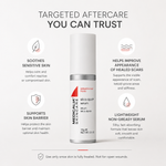 Medicalia Silico-Lipid Serum benefit graphic showing sensitive skin support, skin barrier care, healed scar appearance support and lightweight non-greasy texture.