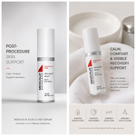 Medicalia Silico-Lipid Serum Facebook graphic showing post-procedure skin support, recovery care benefits and healed scar appearance support.