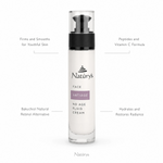 Naturys Anti-Age No Age Fluid Cream 50ml on white background with four benefit callouts: Firms and Smooths for Youthful Skin, Peptides and Vitamin C Formula, Bakuchiol Natural Retinol Alternative, Hydrates and Restores Radiance