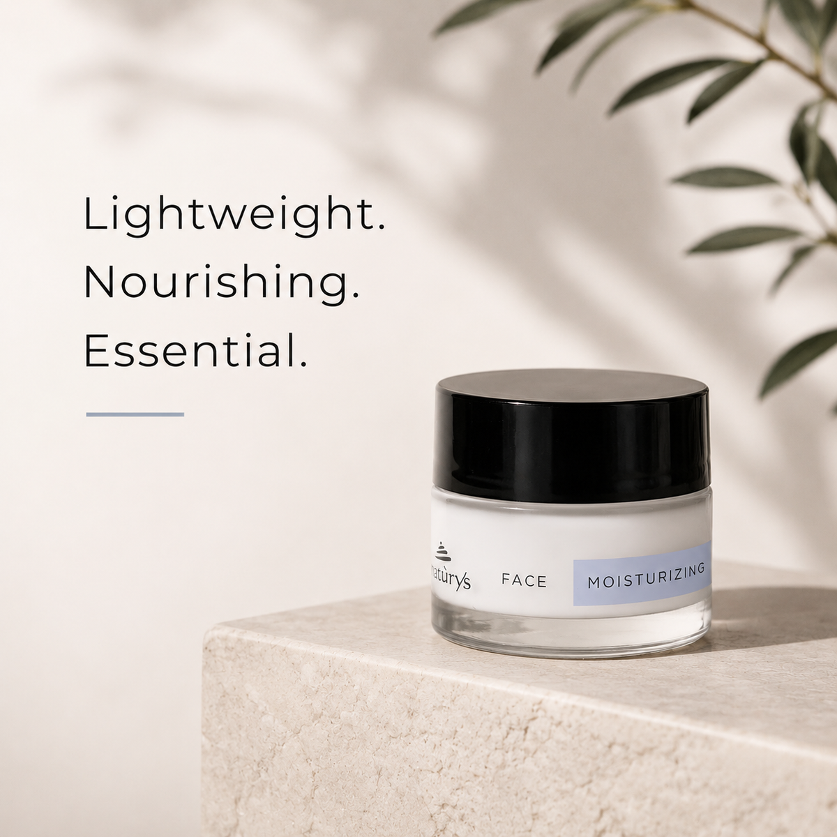 NATURYS Moisturising Hydra Cream 24H - 50ml with text 'Lightweight. Nourishing. Essential.' on a neutral background
