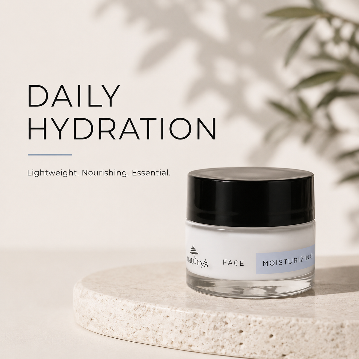 NATURYS Moisturising Hydra Cream 24H - 50ml on a  nature-themed background