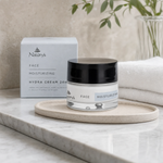 Naturys Moisturising Hydra Cream 24H 50ml displayed in a premium bathroom vanity setting for dry and dehydrated skin.