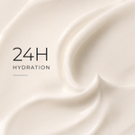 Close-up of smooth cream texture with '24H Hydration' text overlay