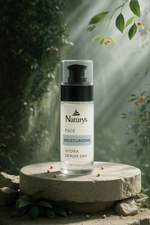 Nature's Face Moisturizing Hydra Serum 24H 30ml bottle on a stone surface with a natural background