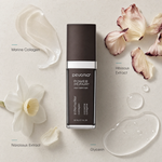 Pevonia Age Correction Intensifier Collagen 30ml ingredient flatlay with Marine Collagen, Hibiscus Extract, Narcissus Extract and Glycerin