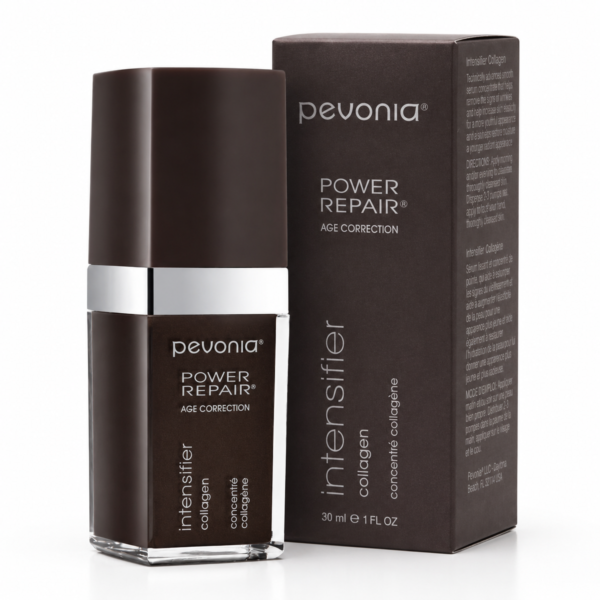 Pevonia Power Repair Intensifier bottle and packaging on a white background