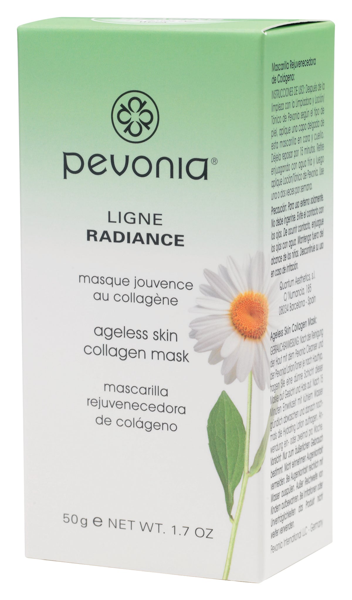 Pevonia Ageless Skin Collagen Mask 50ml boxed benefits firmness, fine lines, radiance and nourishment