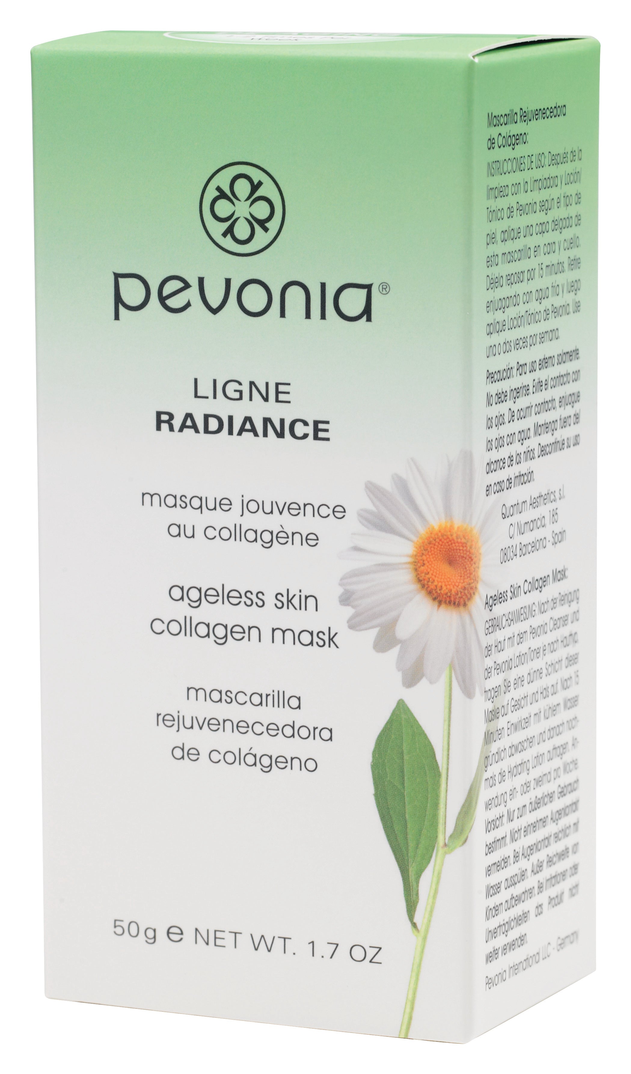 Pevonia Ageless Skin Collagen Mask 50ml boxed benefits firmness, fine lines, radiance and nourishment