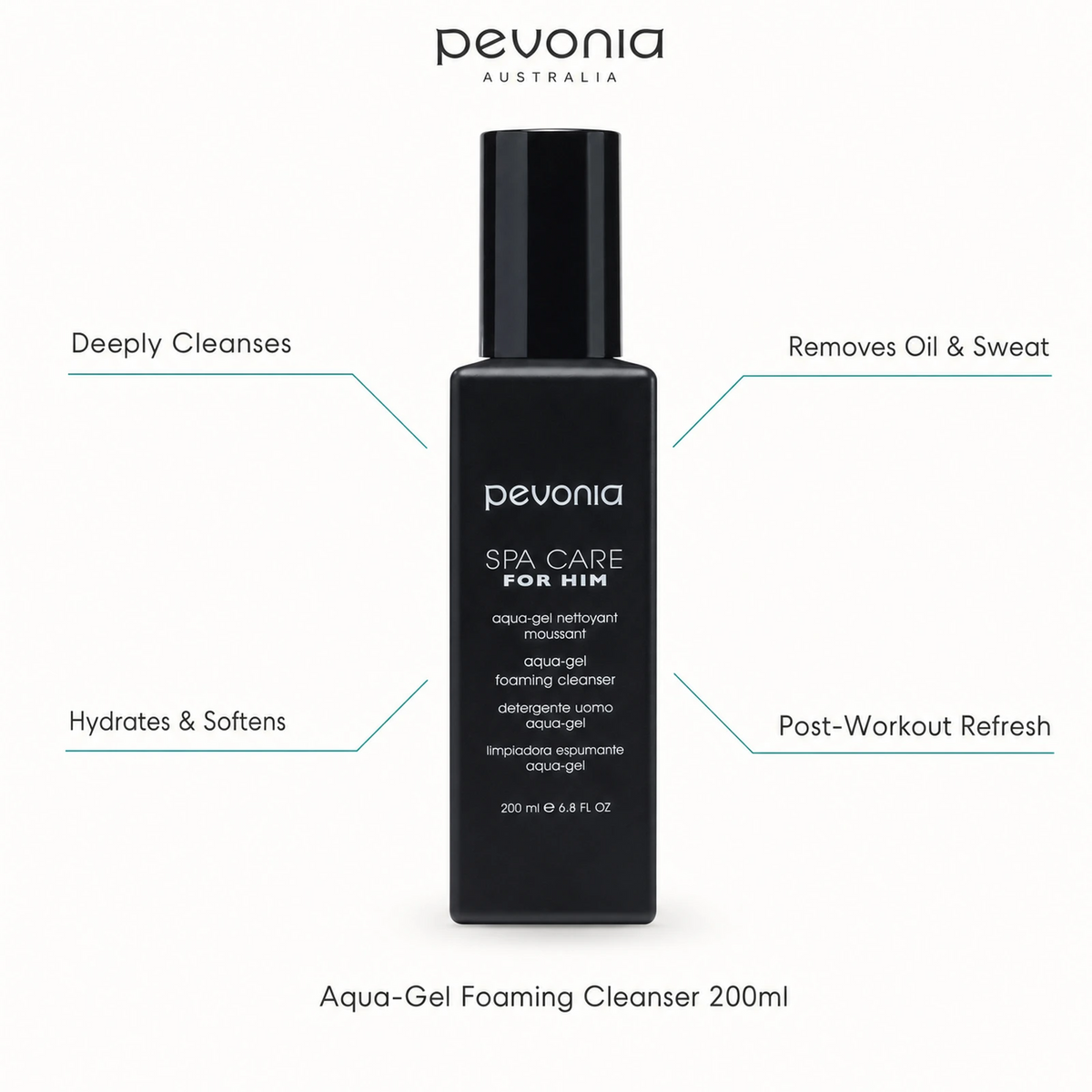 Pevonia Aqua-Gel Foaming Cleanser 200ml with benefits for deep cleansing, oil and sweat removal, hydration and post-workout refresh