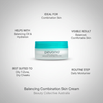 Pevonia Balancing Combination Skin Cream jar with product benefits on a gray background