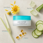 Pevonia Balancing Combination Skin Cream 50ml ingredient flatlay with Arnica Extract, Aloe Vera, Lemongrass, Cucumber and Vitamin E
