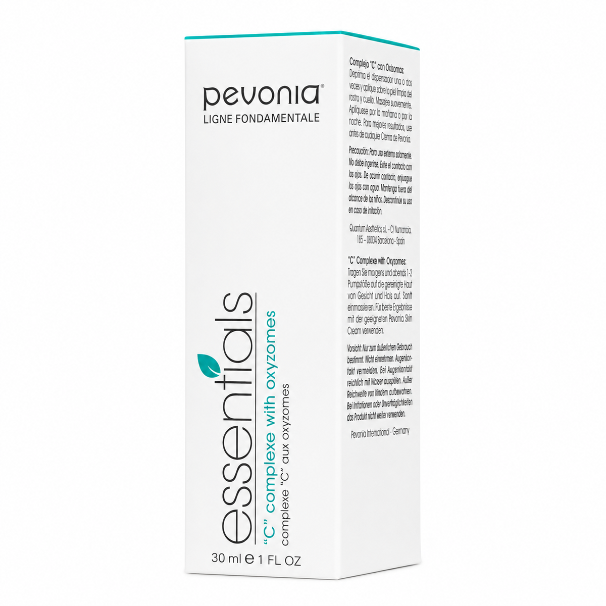 Pevonia C Complex with Oxyzomes 30ml serum in box on clean white background.