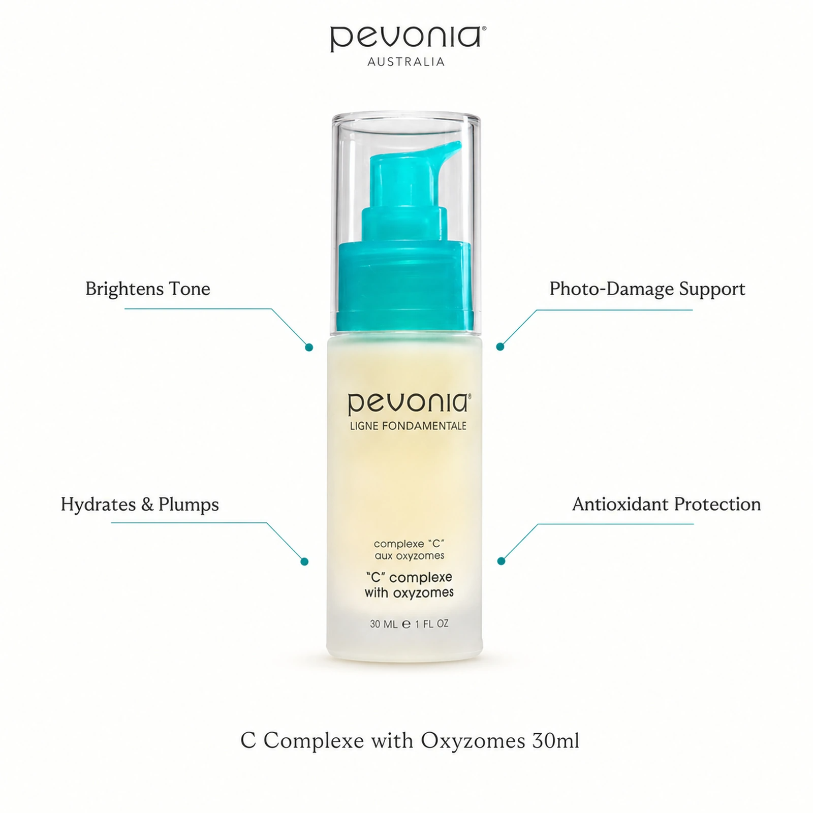 Pevonia C Complexe with Oxyzomes 30ml with benefits for brightening, hydration, photo-damage support and antioxidant protection